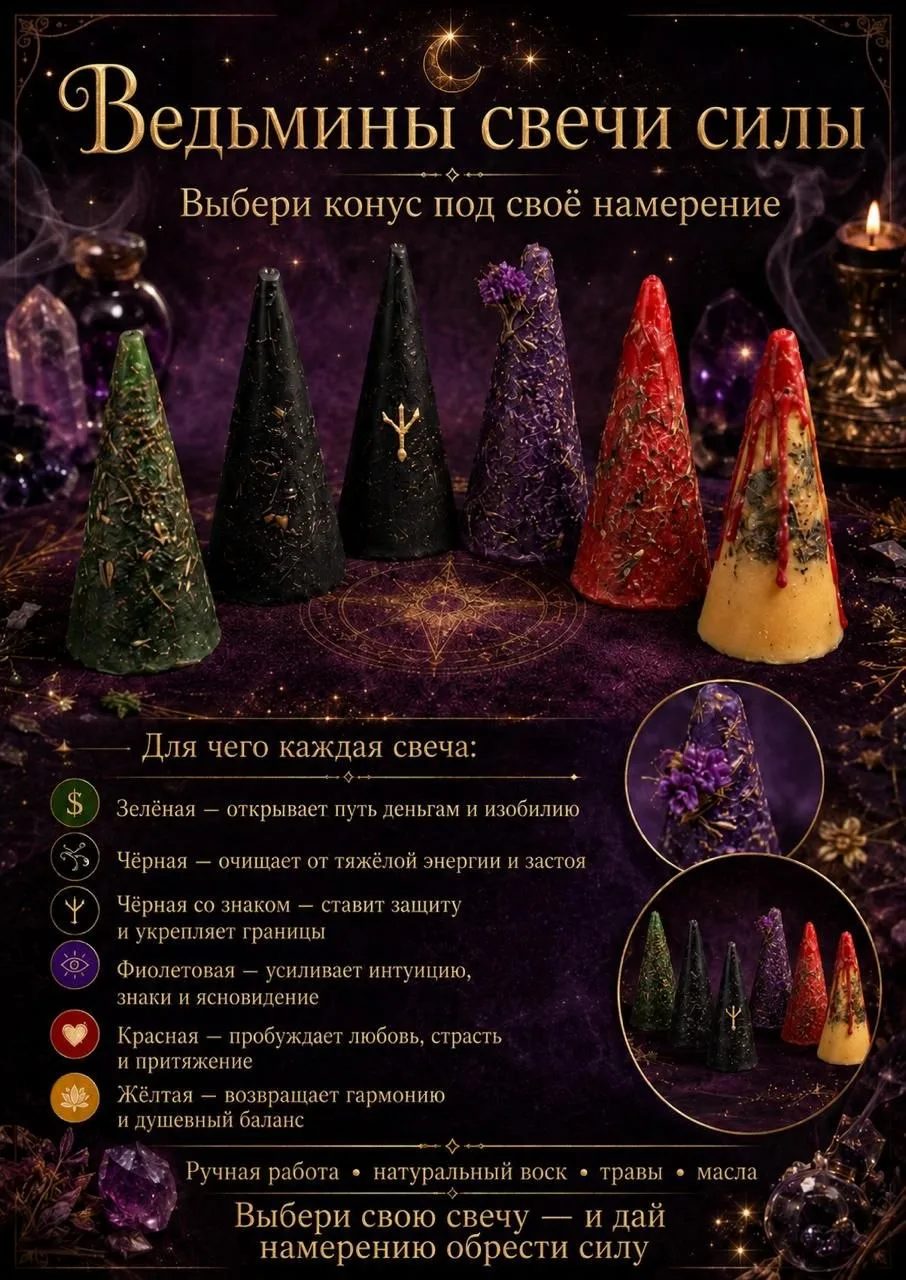 Набор конусных свечей -  «Ведьмины свечи силы»