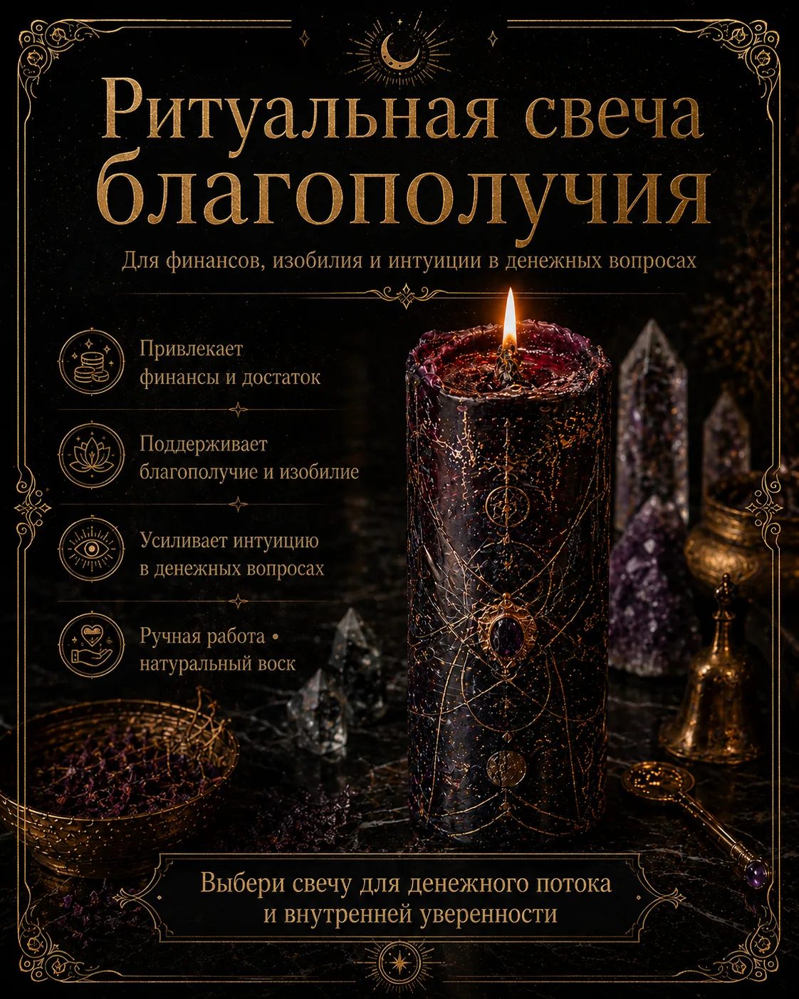 Премиальная ритуальная свеча благополучия